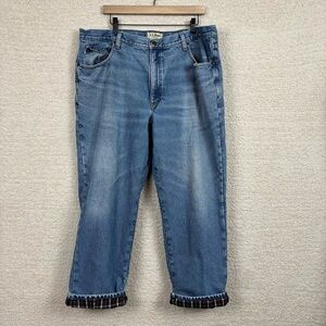 Vtg L.L. Bean Jeans Mens 42x30 Blue Classic Fit Plaid Lined 100% Cotton Workwear